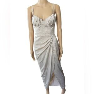 PrettyLittleThing Beige Ruched Underwire Cup Corset Bustier Draped Maxi Dress